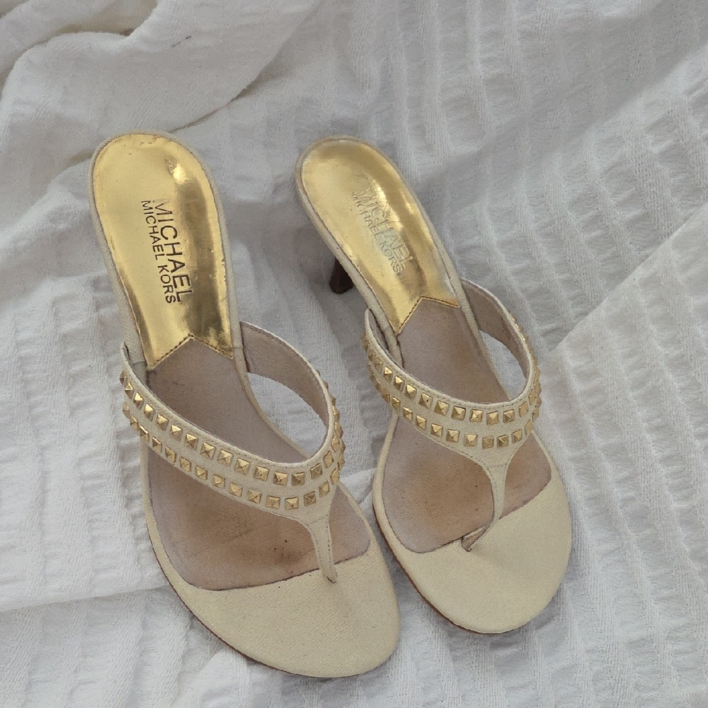 Michael Kors Gold and Cream Studded Sandals